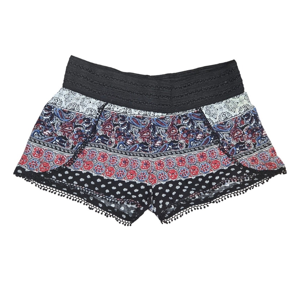 No Boundaries Shorts Boho Multicolor Crochet Pom Pom‎ Beach Festival Large 11-13